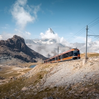 Gornergrat Railway at Riffelsee in summer with the Matterhorn in the background