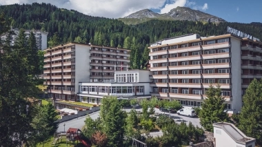 Hotel complex with mountain views