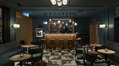 Hotel bar with tables and chairs