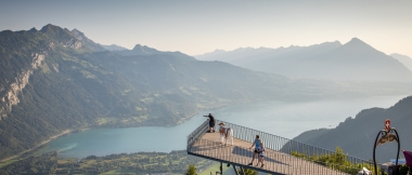 Panoramic view from Harder Kulm over Lake Thun and Lake Brienz.