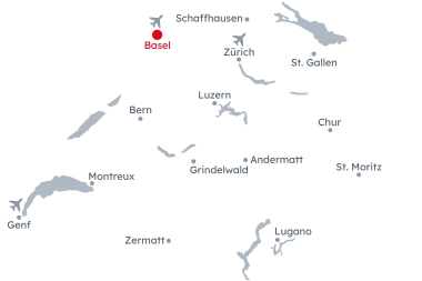 Map of Switzerland with Basel highlighted