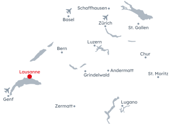 Map of Switzerland with Lausanne highlighted