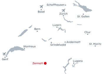 Carte de la Suisse avec mise en évidence de Zermatt