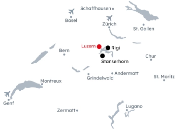 Map of Switzerland with itinerary Lucerne – Scenic Gateway to Lake and Mountains