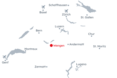 Map of Switzerland with Wengen highlighted