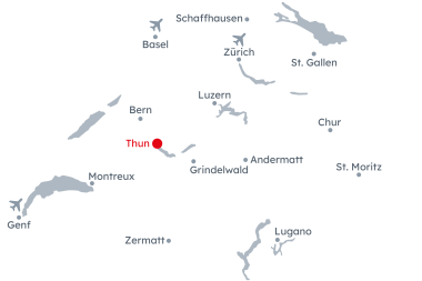 Map of Switzerland with Thun highlighted