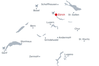 Map of Switzerland with Zurich highlighted