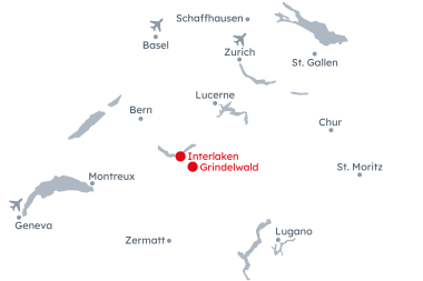 Map of Switzerland with the itinerary Jungfrau Region – Land of Adventure