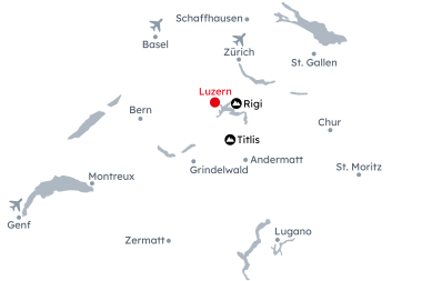 Karte der Schweiz mit der Reiseroute 	Wintererlebnis in Luzern