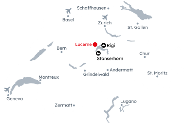 Map of Switzerland showing the itinerary Lucerne – Scenic Gateway to Lake and Mountains