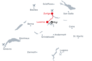 Mappa della Svizzera con l'itinerario Mercatini di Natale a Zurigo e Lucerna
