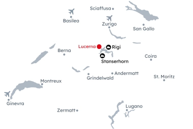 Mappa della Svizzera con l'itinerario Lucerna – Dove il Lago incontra le Montagne