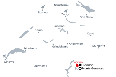 Mappa della Svizzera con l'itinerario Lugano – Paradiso mediterraneo