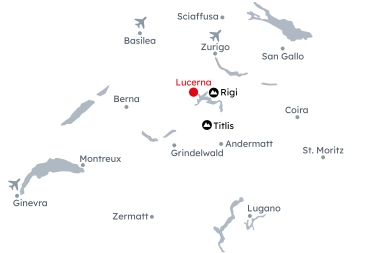 Mappa della Svizzera con l'itinerario Avventura invernale a Lucerna