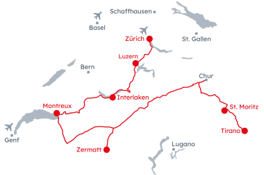Map of Switzerland Grand Train Tour of Switzerland itinerary – Classic East