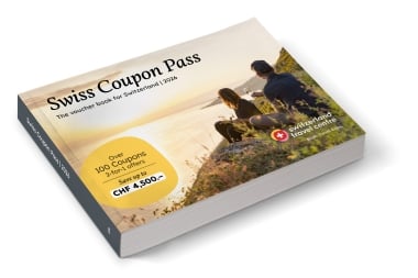 Cover of the Swiss Coupon Pass 2026 featuring 2-for-1 offers across Switzerland