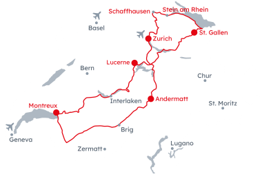 Map of Switzerland Grand Train Tour of Switzerland itinerary – East West