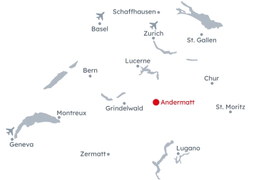 Map of Switzerland with Andermatt highlighted