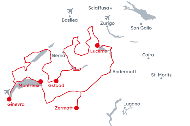 Mappa della Svizzera con il percorso del Grand Tour of Switzerland – Percorso Ovest da Ginevra a Montreux