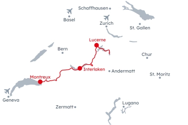Map of Switzerland with the Legends & Prestige itinerary