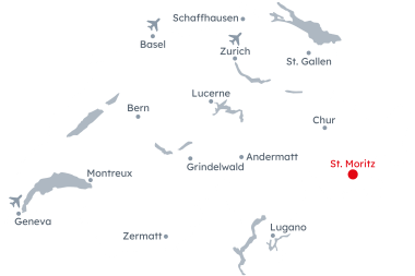 Map of Switzerland with St. Moritz highlighted 
