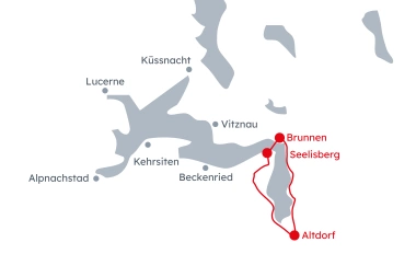 Map of Central Switzerland with the itinerary The Swiss Path from Brunnen