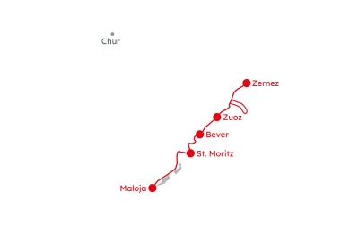 Map of the Grisons with the itinerary Via Engiadina from Maloja to Zernez