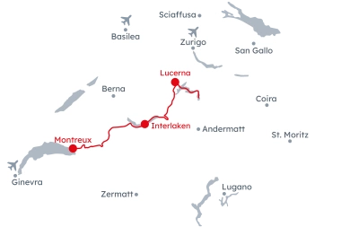 Mappa della Svizzera con l'itinerario Legends & Prestige