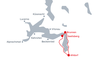 Mappa della Svizzera centrale con il percorso La Via Svizzera da Brunnen