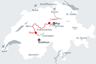 Routenkarte der Reise "Jahreswechsel in der Schweiz"