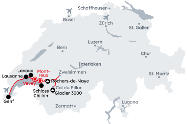 Routenkarte Gruppenreise "Kultur und Genuss in der Genfersee Region"