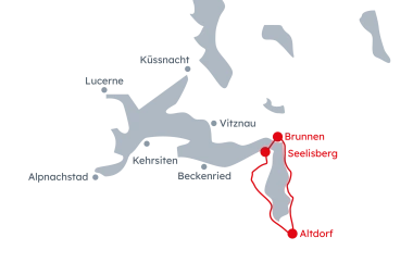 Map of Central Switzerland with the itinerary The Swiss Path from Brunnen