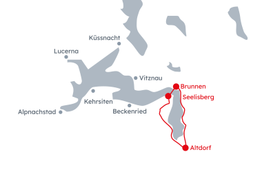 Mappa della Svizzera centrale con il percorso La Via Svizzera da Brunnen