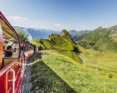 The Brienz Rothorn Railway on its journey up to the summit station.